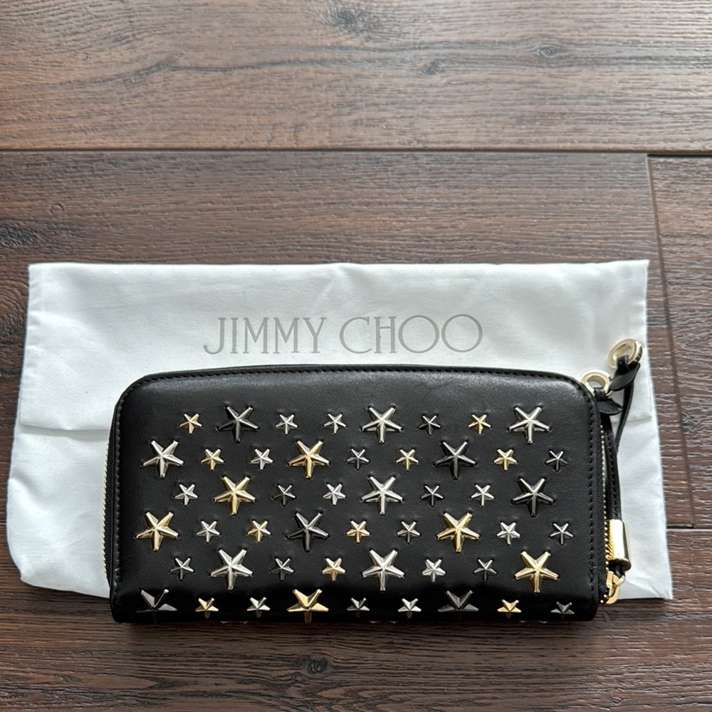Jimmy Choo Authentic with authenticity Card Star-Studded zip Wallet & Dust Bag.